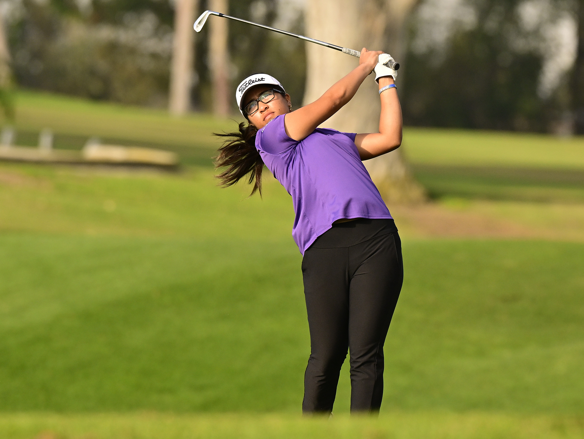 LDN-L-HSGOLF-1114-05 Eliana Saga from Valencia High School hits from the 2nd tee during the CIF-SS Girls Golf Regional roundup at Los Serranos Country Club on Nov. 13, 2025 in La Verne, Calif. (Photo by John McCoy, Contributing Photographer)